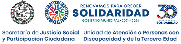 Logo Renovamos para Crecer, Municipio de Solidaridad, Gobierno Municipal 2021-2024, Secretaria de Justicia Social y Participación Ciudadana, Unidad de Atención a Personas con Discapacidad y de la Tercera Edad